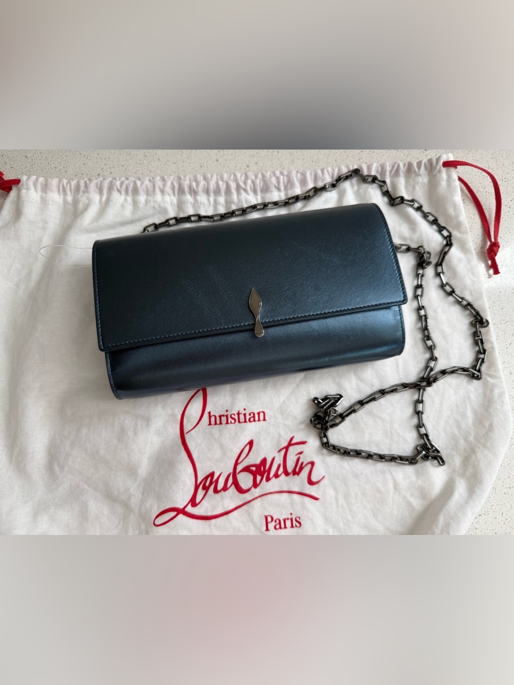Christian Louboutin Bettina Leather Wallet on a Chain Iridescent Blue